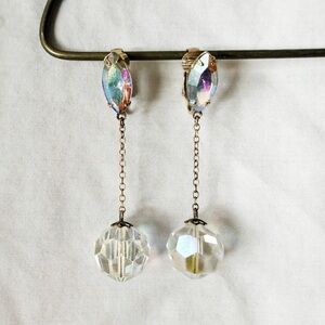 Vintage Crystal Drop Dangle Earrings - Iridescent and Clear